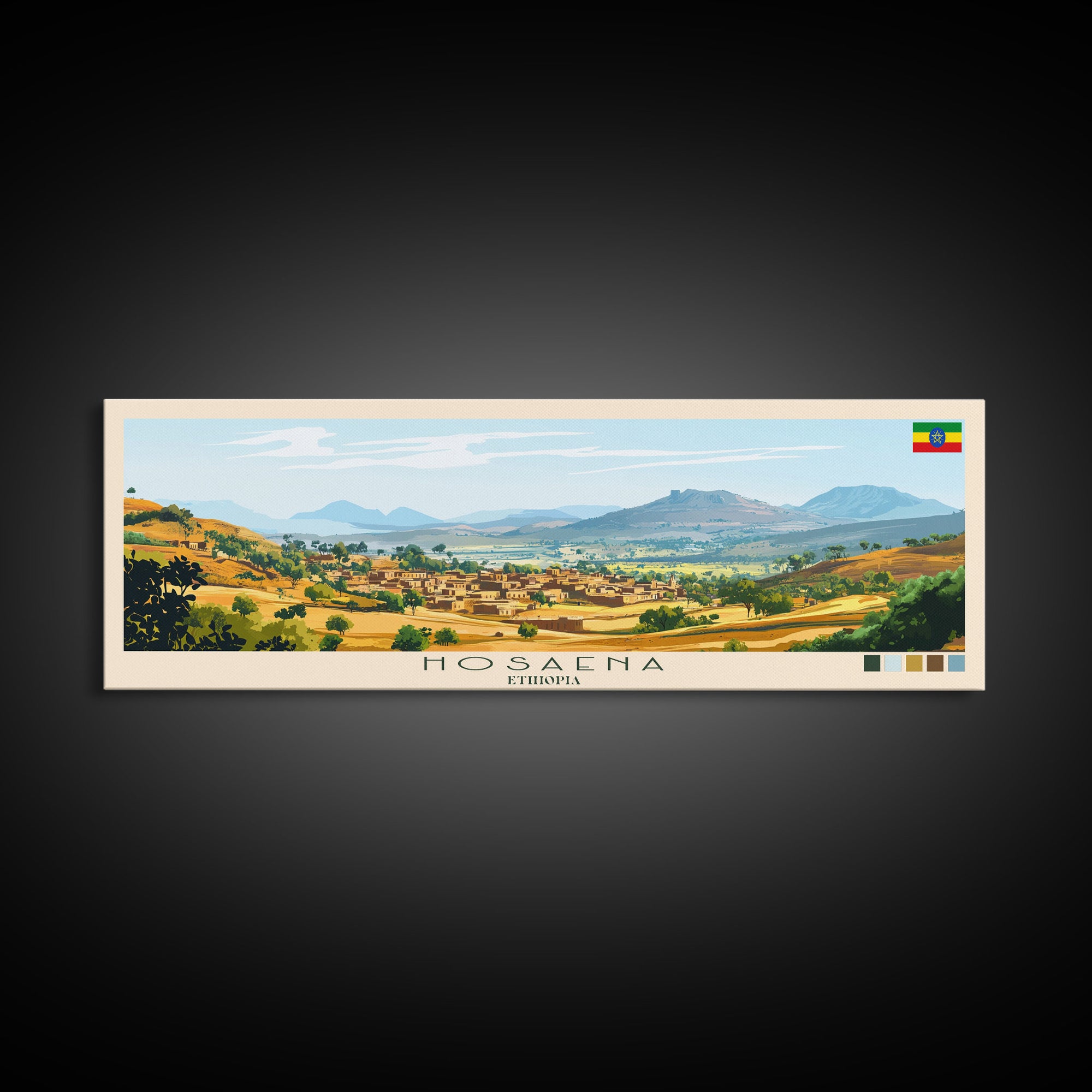 Hosaena, Ethiopia Panoramic Travel Poster Canvas Print, Hosaena, Ethiopia Painting, Ethiopia Art, Hosaena Panoramic Travel Art, Travel Painting