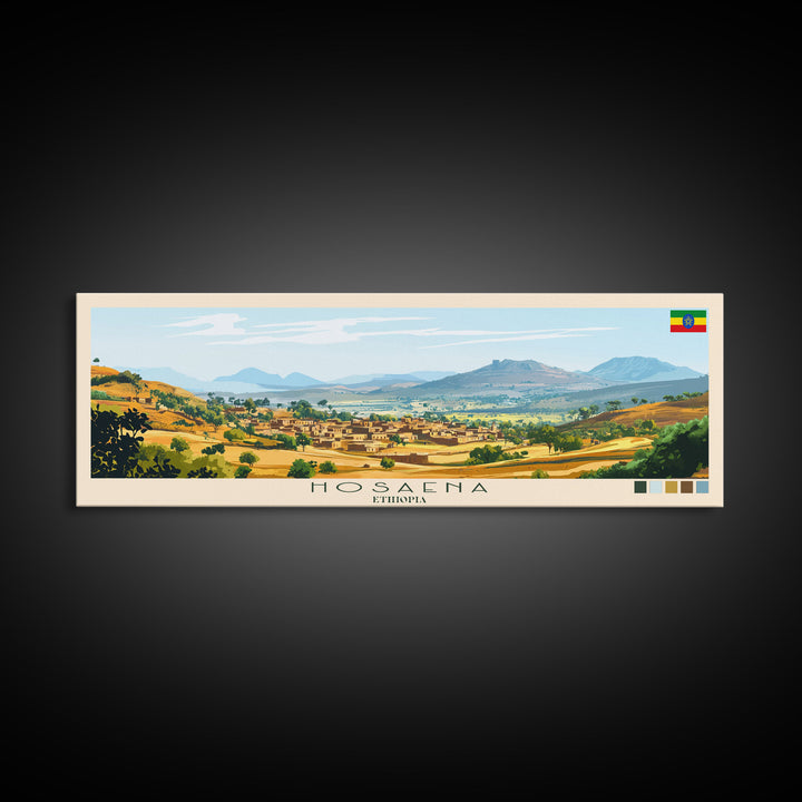 Hosaena, Ethiopia Panoramic Travel Poster Canvas Print, Hosaena, Ethiopia Painting, Ethiopia Art, Hosaena Panoramic Travel Art, Travel Painting