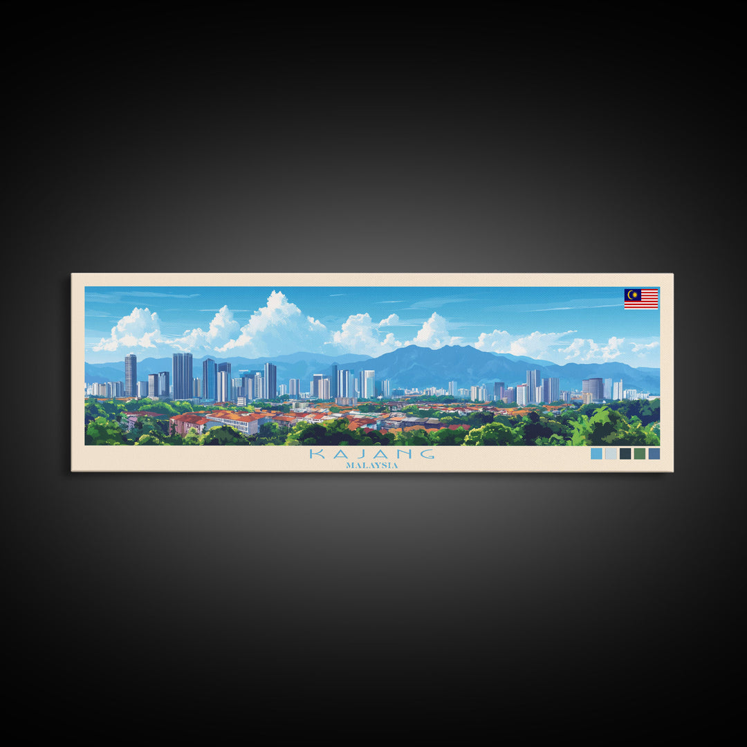 Kajang, Malaysia Panoramic Travel Poster Canvas Print, Kajang, Malaysia Painting, Malaysia Art, Kajang Panoramic Travel Art, Travel Painting