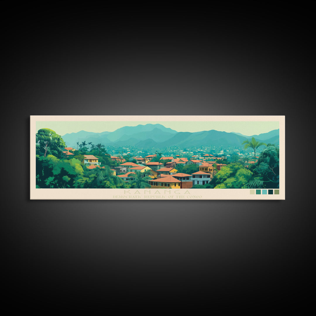 Kananga, Congo Travel Poster Panoramic Canvas Print, Kananga, Congo Painting, Congo Art, Kananga Travel Art, Guest Room Painting