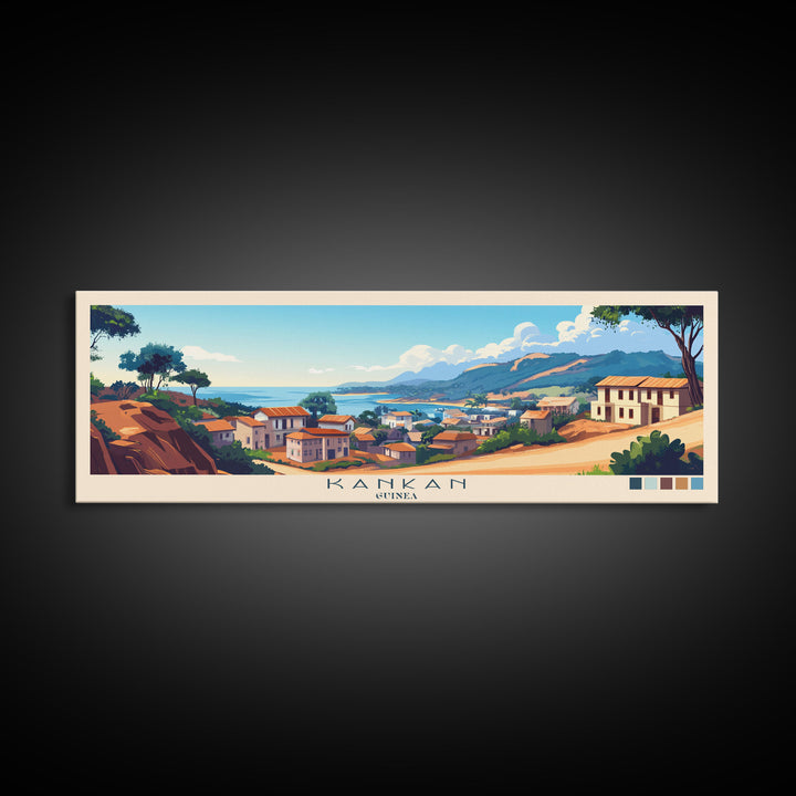 Kankan, Guinea Panoramic Travel Poster Canvas Print, Kankan, Guinea Painting, Guinea Art, Kankan Panoramic Travel Art, Travel Painting