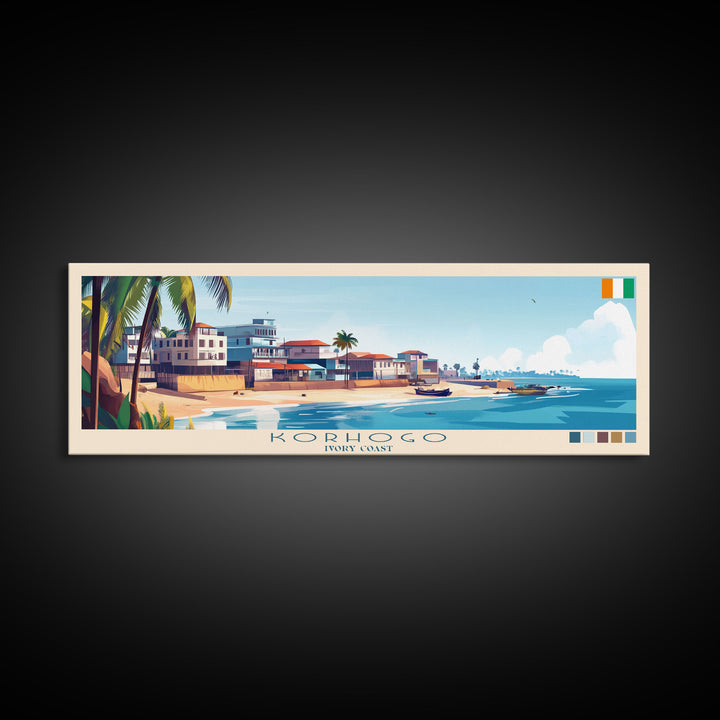 Korhogo, Ivory Coast Panoramic Travel Poster Canvas Print, Korhogo, Ivory Coast Painting, Ivory Coast Art, Korhogo Travel Art, Living Room Painting