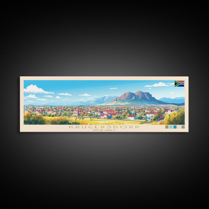 Krugersdorp, South Africa Panoramic Travel Poster Canvas Print, Krugersdorp, South Africa Painting, South Africa Art, Krugersdorp Panoramic Travel Art, Travel Painting