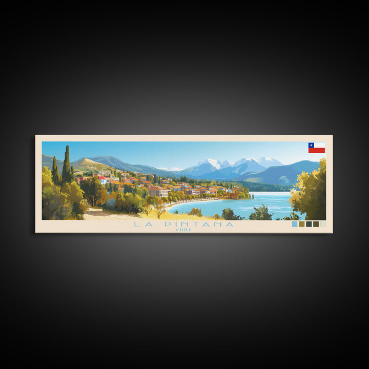 La Pintana, Chile Panoramic Travel Poster Canvas Print, La Pintana, Chile Painting, Chile Art, La Pintana Travel Art, Guest Room Painting