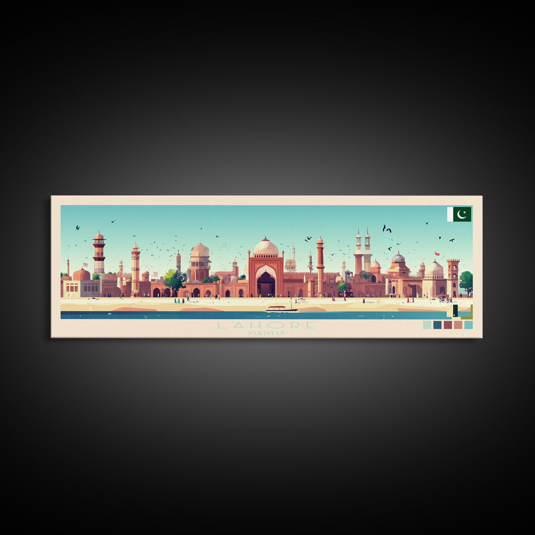 Lahore, Pakistan Panoramic Travel Poster Canvas Print, Lahore, Pakistan Painting, Pakistan Art, Lahore Travel Art, Guest Room Painting