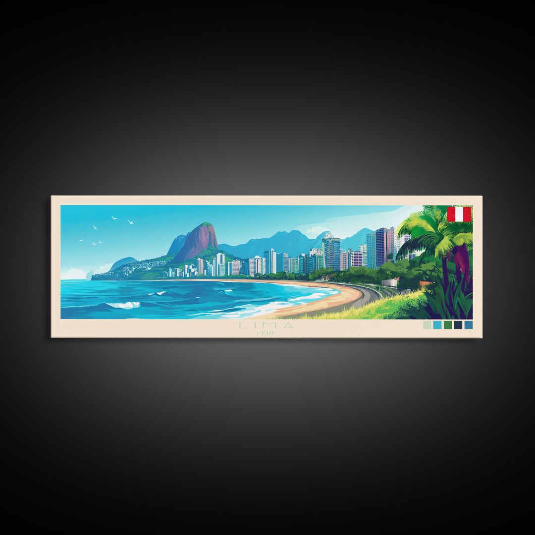 Lima, Peru Panoramic Travel Poster Canvas Print, Lima, Peru Painting, Peru Art, Lima Panoramic Travel Art, Travel Painting