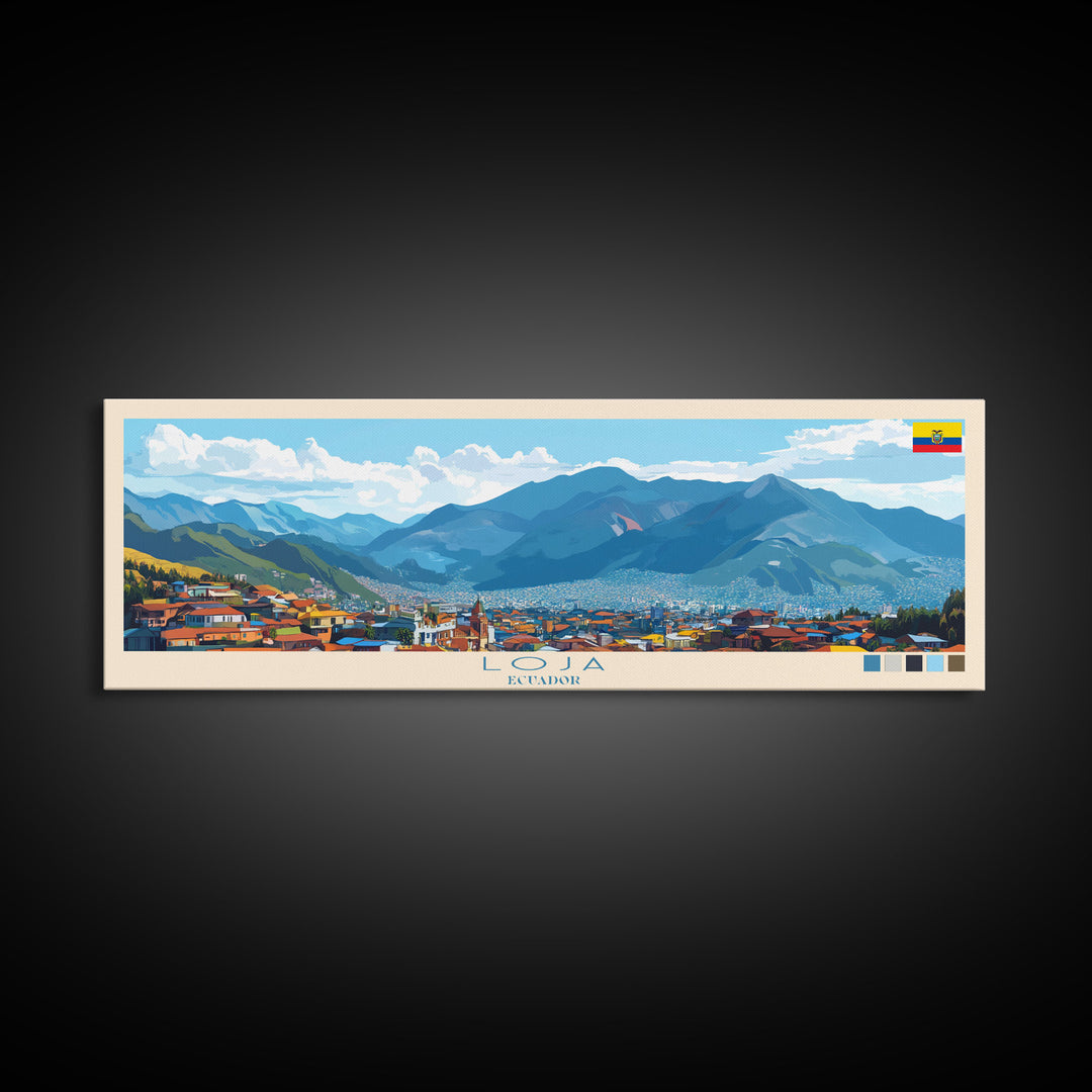 Loja, Ecuador Travel Poster Panoramic Canvas Print, Loja, Ecuador Painting, Ecuador Art, Loja Travel Art, Guest Room Painting