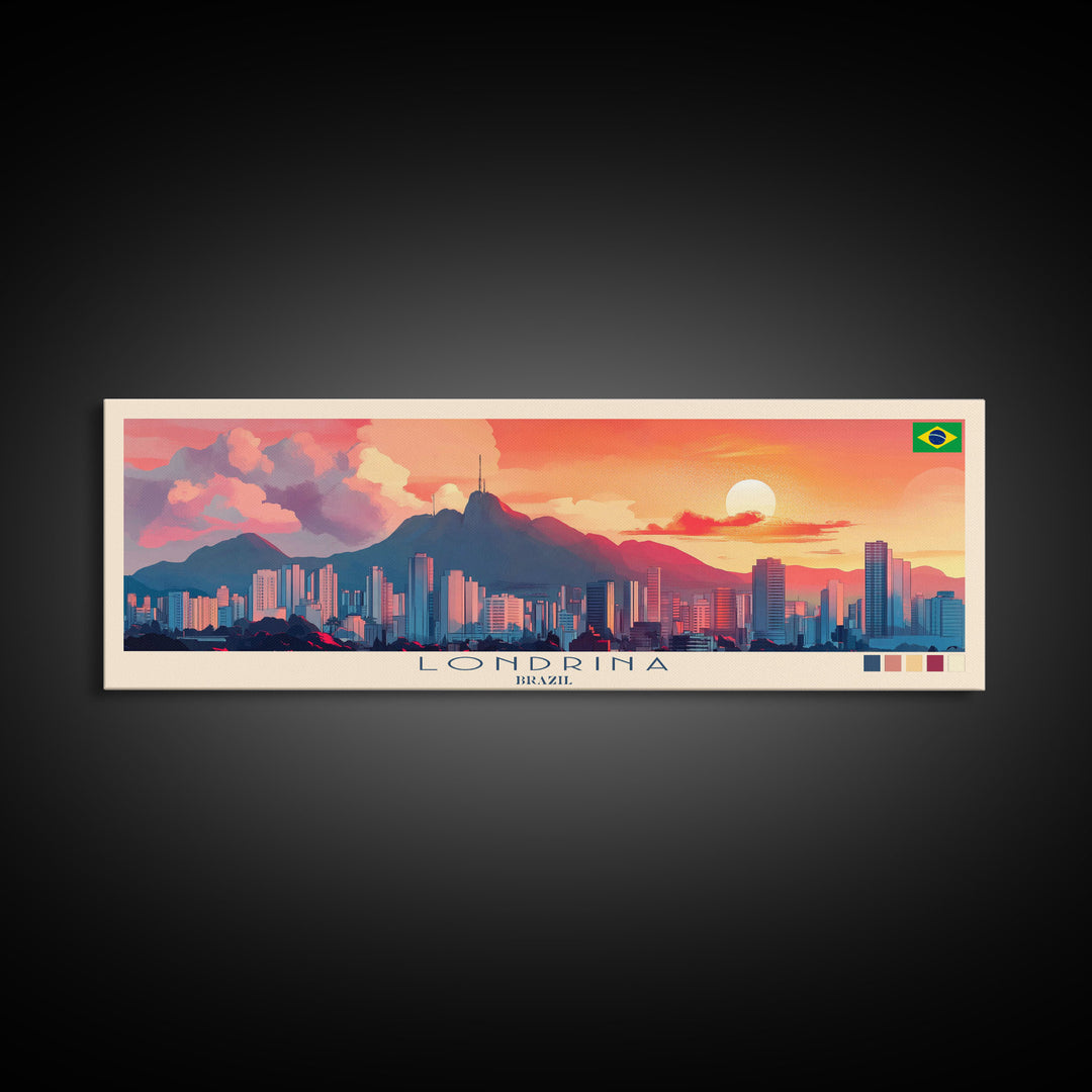 Londrina, Brazil Panoramic Travel Poster Canvas Print, Londrina, Brazil Painting, Brazil Art, Londrina Travel Art, Guest Room Painting