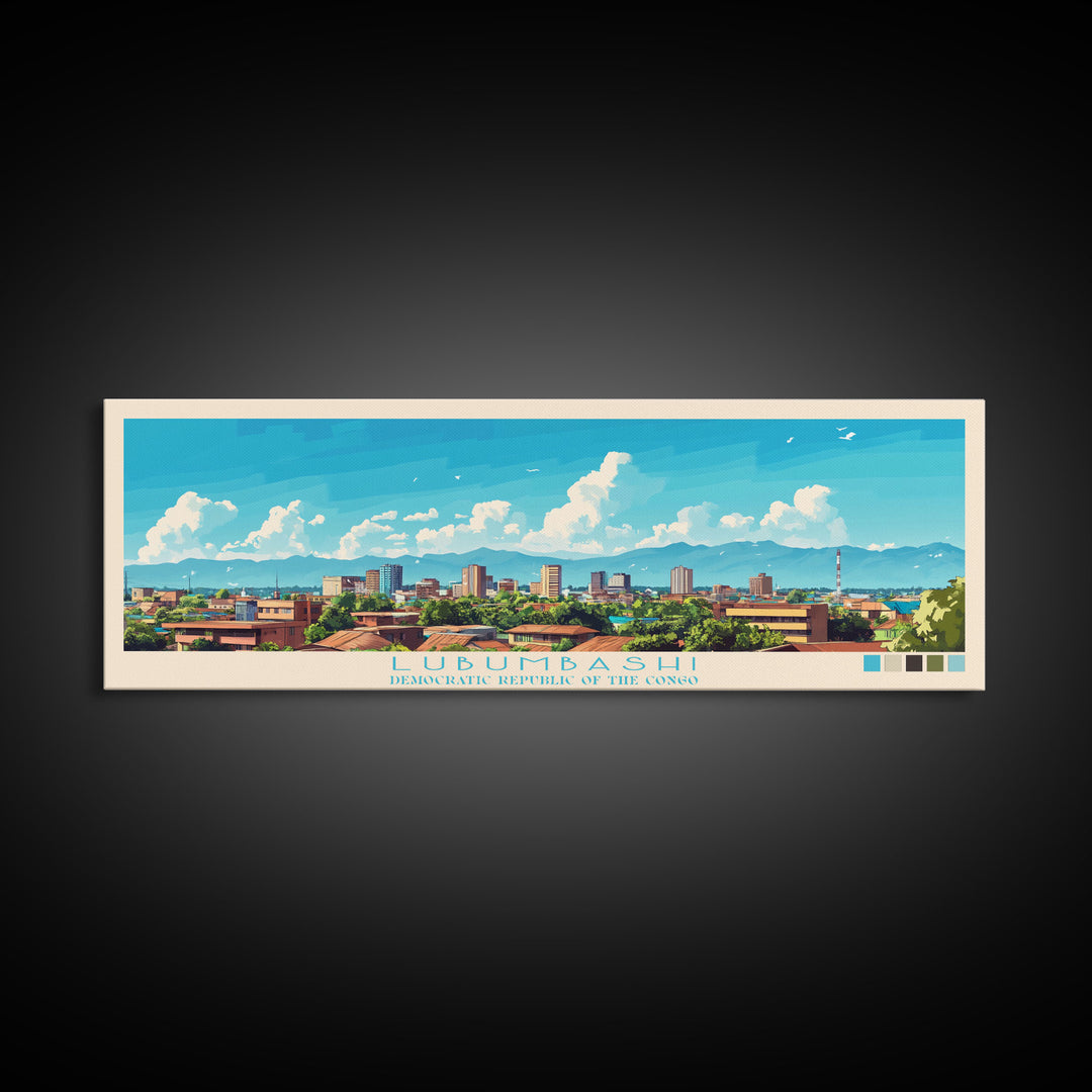 Lubumbashi, Congo Panoramic Travel Poster Canvas Print, Lubumbashi, Congo Painting, Congo Art, Lubumbashi Travel Art, Guest Room Painting