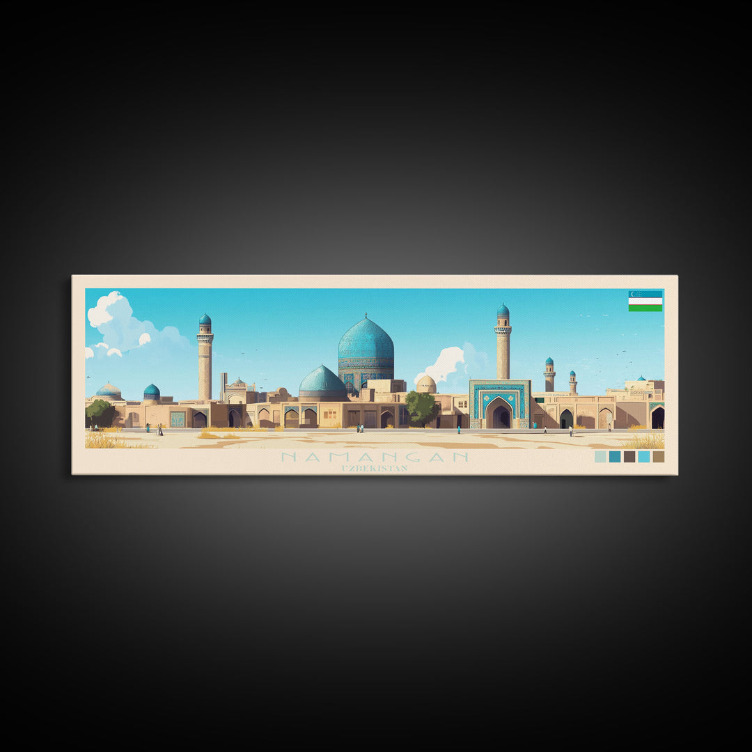 Namangan, Uzbekistan Travel Poster Panoramic Canvas Print, Namangan, Uzbekistan Painting, Uzbekistan Art, Namangan Travel Art, Guest Room Painting