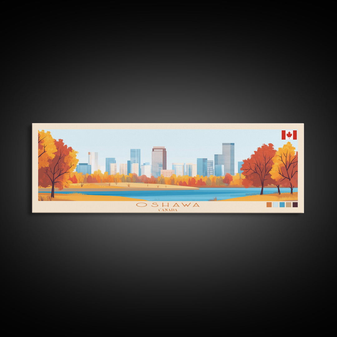 Oshawa, Canada Travel Poster Panoramic Canvas Print, Oshawa, Canada Painting, Canada Art, Oshawa Travel Art, Guest Room Painting