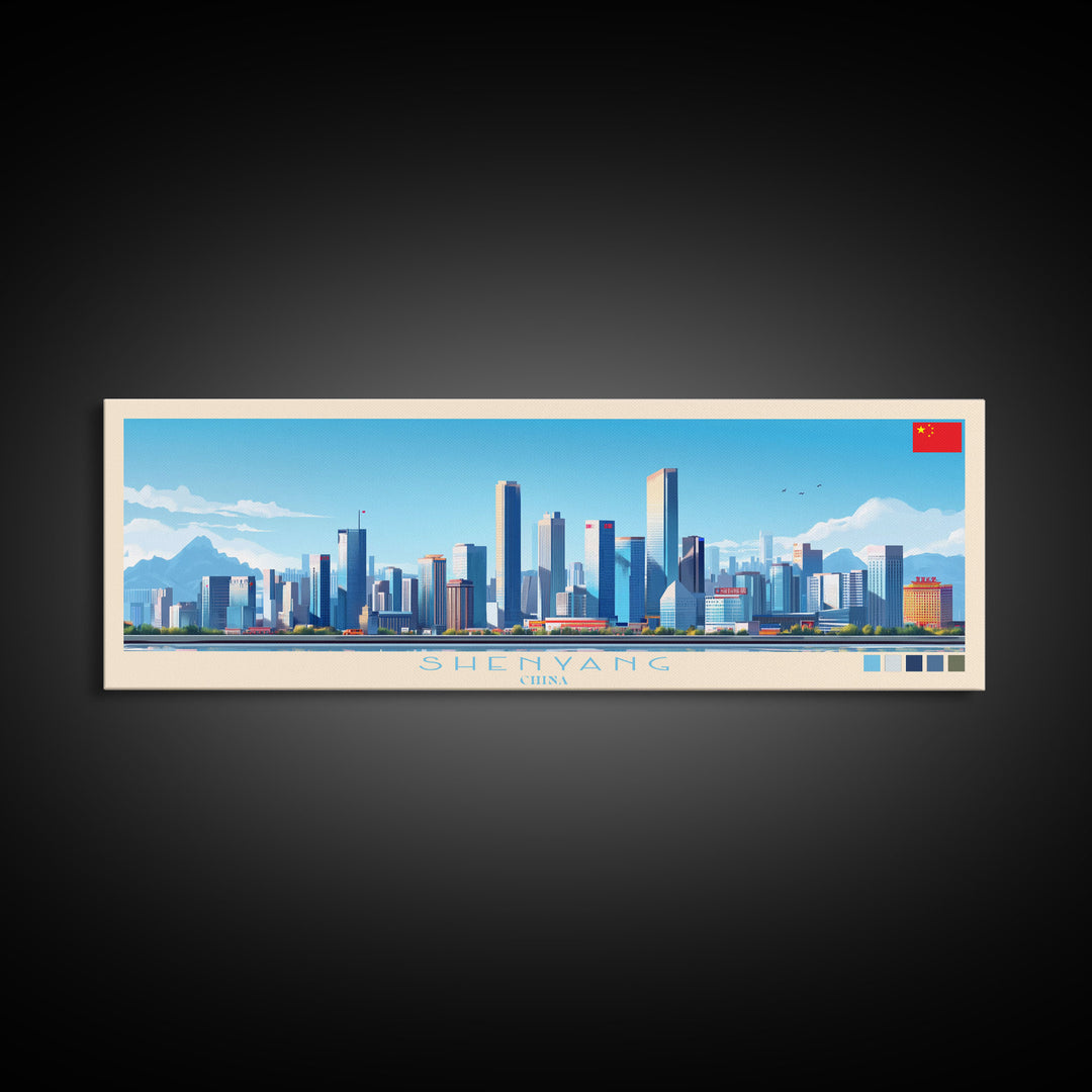 Shenyang, China Panoramic Travel Poster Canvas Print, Shenyang, China Painting, China Art, Shenyang Travel Art, Guest Room Painting