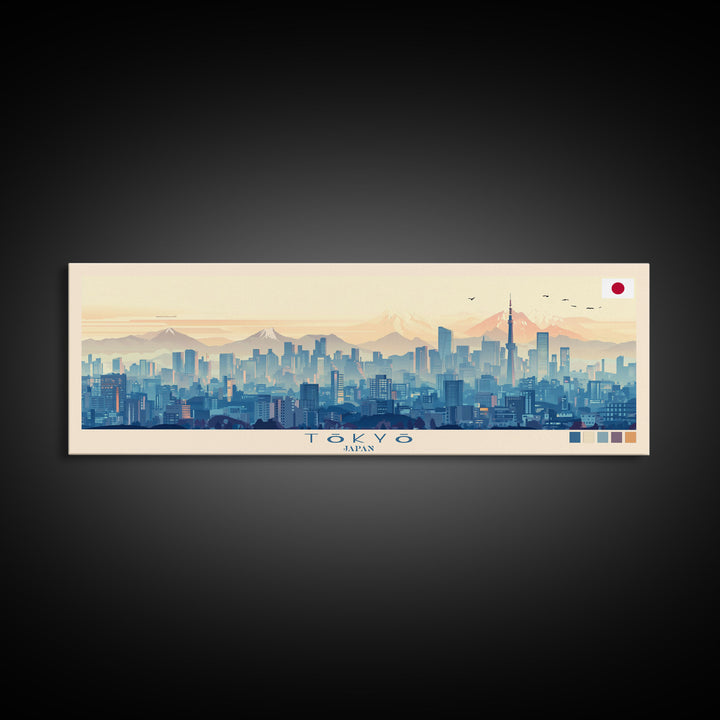 Tōkyō, Japan Panoramic Travel Poster Canvas Print, Tōkyō, Japan Painting, Japan Art, Tōkyō Travel Art, Living Room Painting