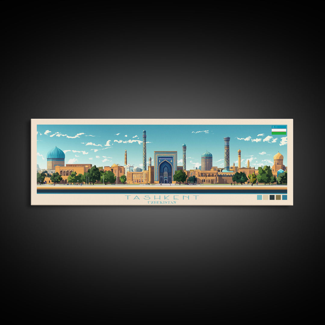 Tashkent, Uzbekistan Travel Poster Panoramic Canvas Print, Tashkent, Uzbekistan Painting, Uzbekistan Art, Tashkent Travel Art, Guest Room Painting