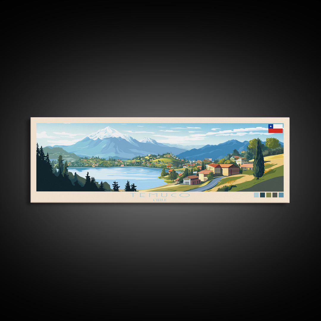 Temuco, Chile Panoramic Travel Poster Canvas Print, Temuco, Chile Painting, Chile Art, Temuco Travel Art, Living Room Painting