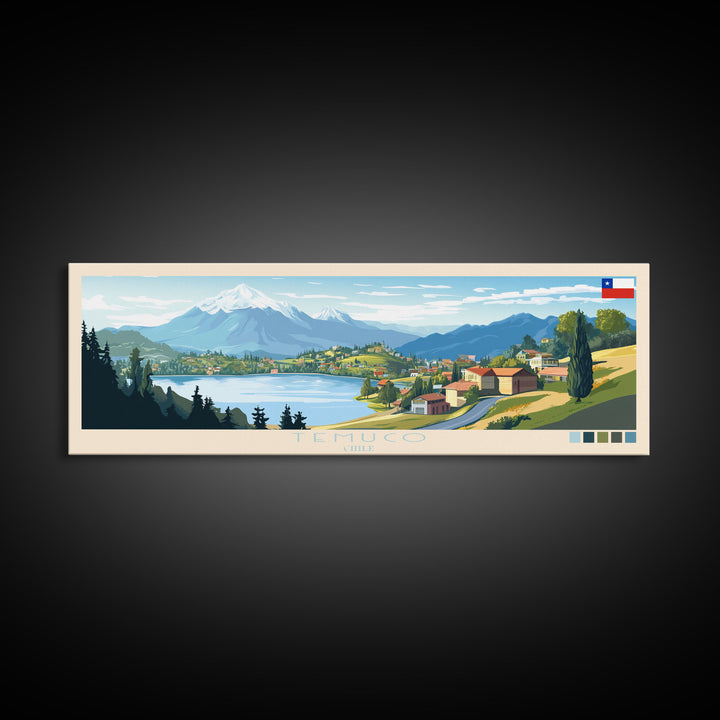 Temuco, Chile Panoramic Travel Poster Canvas Print, Temuco, Chile Painting, Chile Art, Temuco Travel Art, Living Room Painting