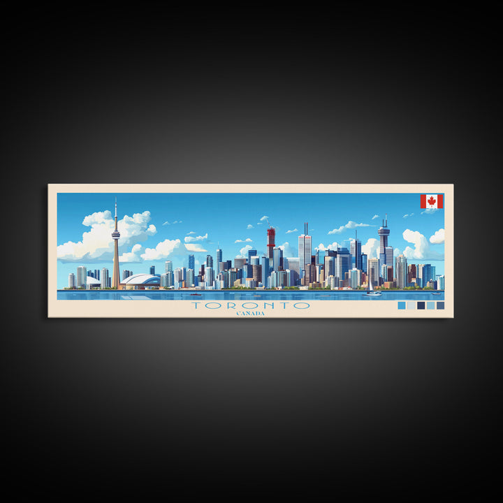 Toronto, Canada Panoramic Travel Poster Canvas Print, Toronto, Canada Painting, Canada Art, Toronto Travel Art, Living Room Painting