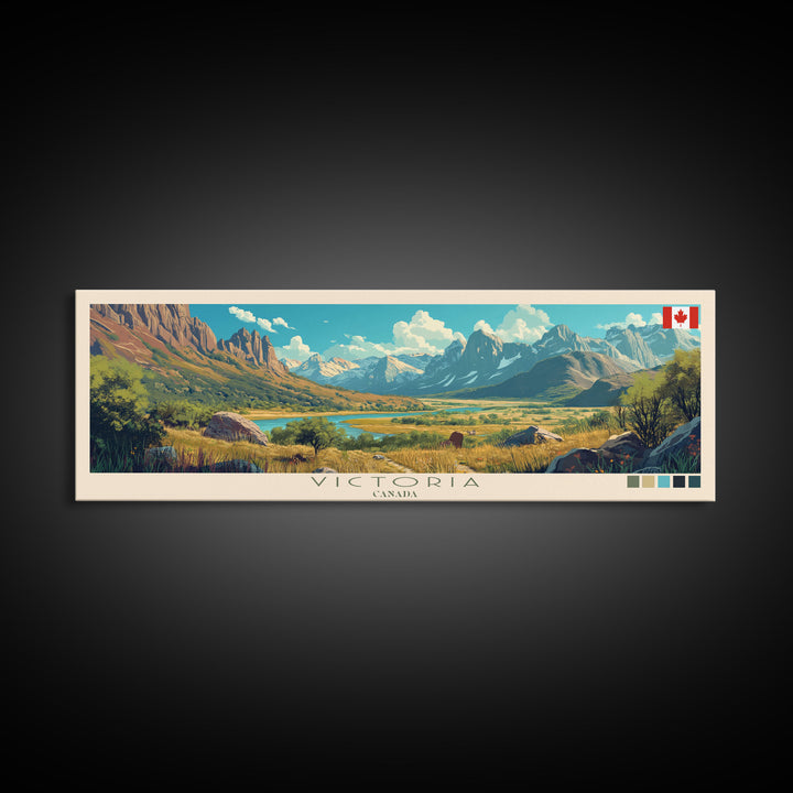 Victoria, Canada Travel Poster Panoramic Canvas Print, Victoria, Canada Painting, Canada Art, Victoria Travel Art, Guest Room Painting