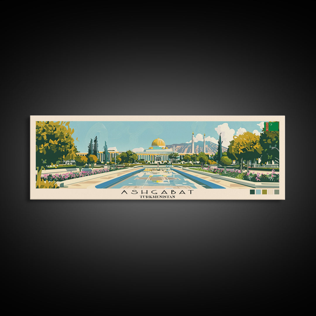 Ashgabat, Turkmenistan Panoramic Canvas Print, Ashgabat, Turkmenistan Painting, Turkmenistan Art, Ashgabat Travel Poster, Travel Art, Guest Room Painting