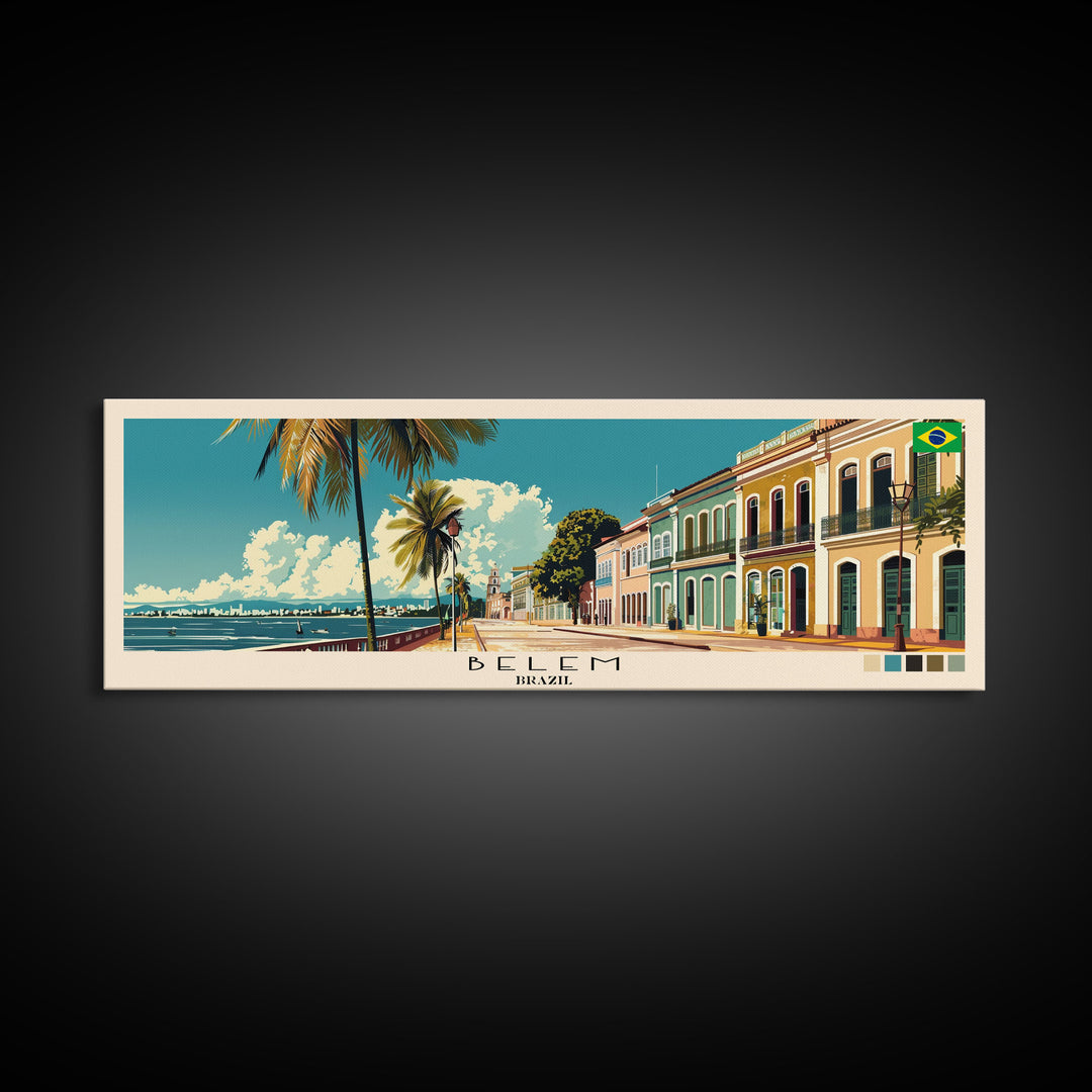 Belem, Brazil Panoramic Canvas Print, Belem, Brazil Painting, Brazil Art, Belem Travel Poster, Travel Art, Housewarming Gift