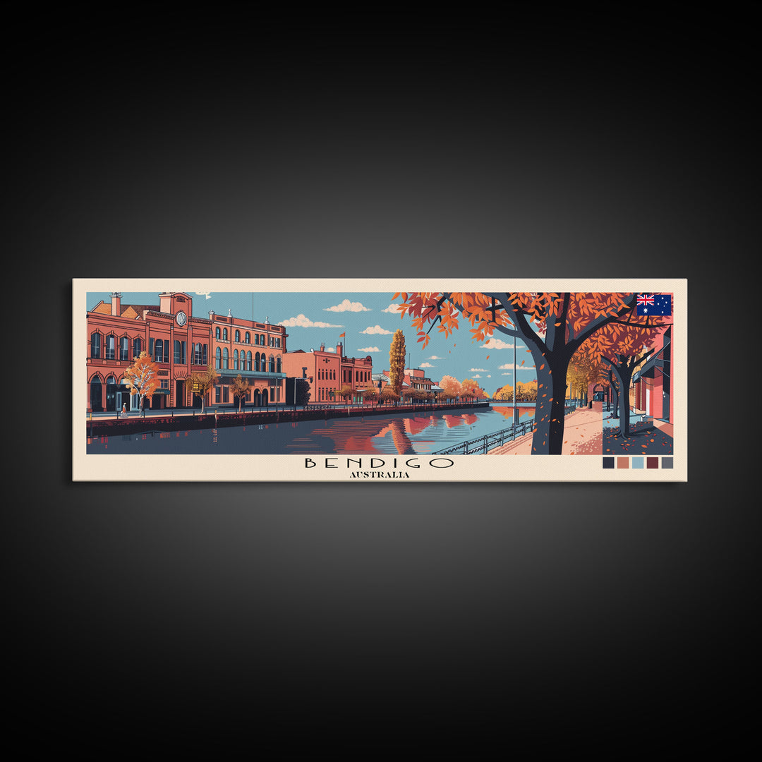 Bendigo, Australia Panoramic Canvas Print, Bendigo, Australia Painting, Australia Art, Bendigo Travel Poster, Travel Art, Guest Room Painting