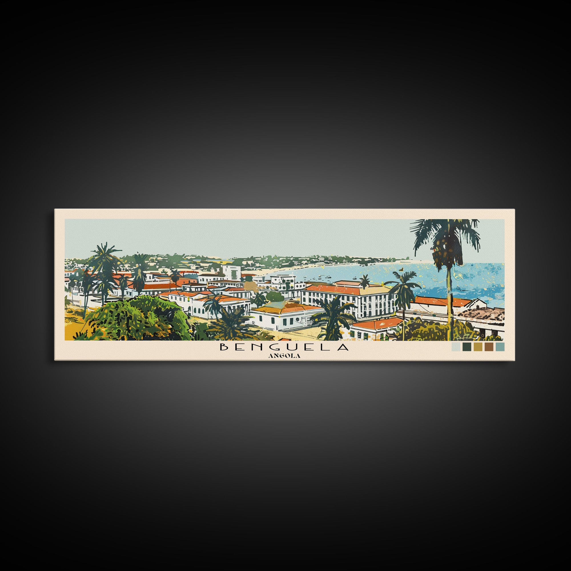 Benguela, Angola Panoramic Canvas Print, Benguela, Angola Painting, Angola Art, Benguela Travel Poster, Travel Art, Vacation Gift