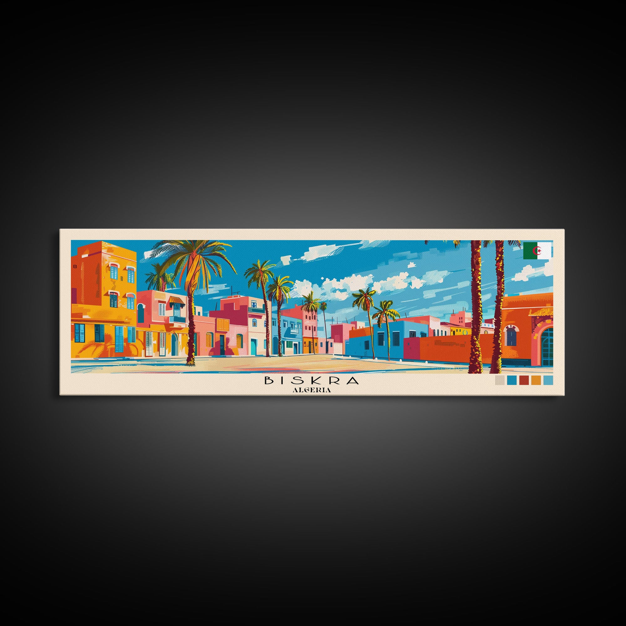 Biskra, Algeria Panoramic Canvas Print, Biskra, Algeria Painting, Algeria Art, Biskra Travel Poster, Travel Art, Living Room Painting