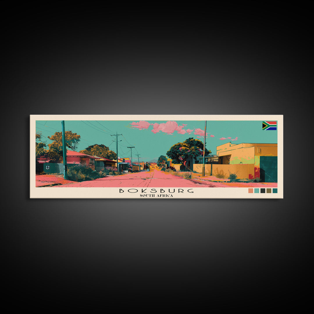 Boksburg, South Africa Panoramic Canvas Print, Boksburg, South Africa Painting, South Africa Art, Boksburg Travel Poster, Travel Art, Housewarming Gift
