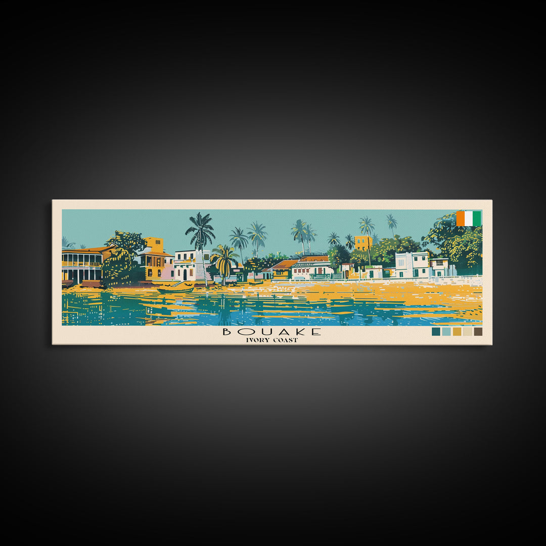 Bouake, Ivory Coast Panoramic Canvas Print, Bouake, Ivory Coast Painting, Ivory Coast Art, Bouake Travel Poster, Travel Art, Guest Room Painting