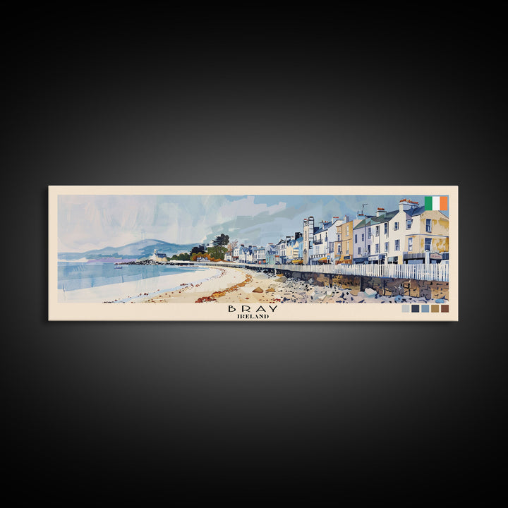 Bray, Ireland Panoramic Canvas Print, Bray, Ireland Painting, Ireland Art, Bray Travel Poster, Travel Art, Guest Room Painting