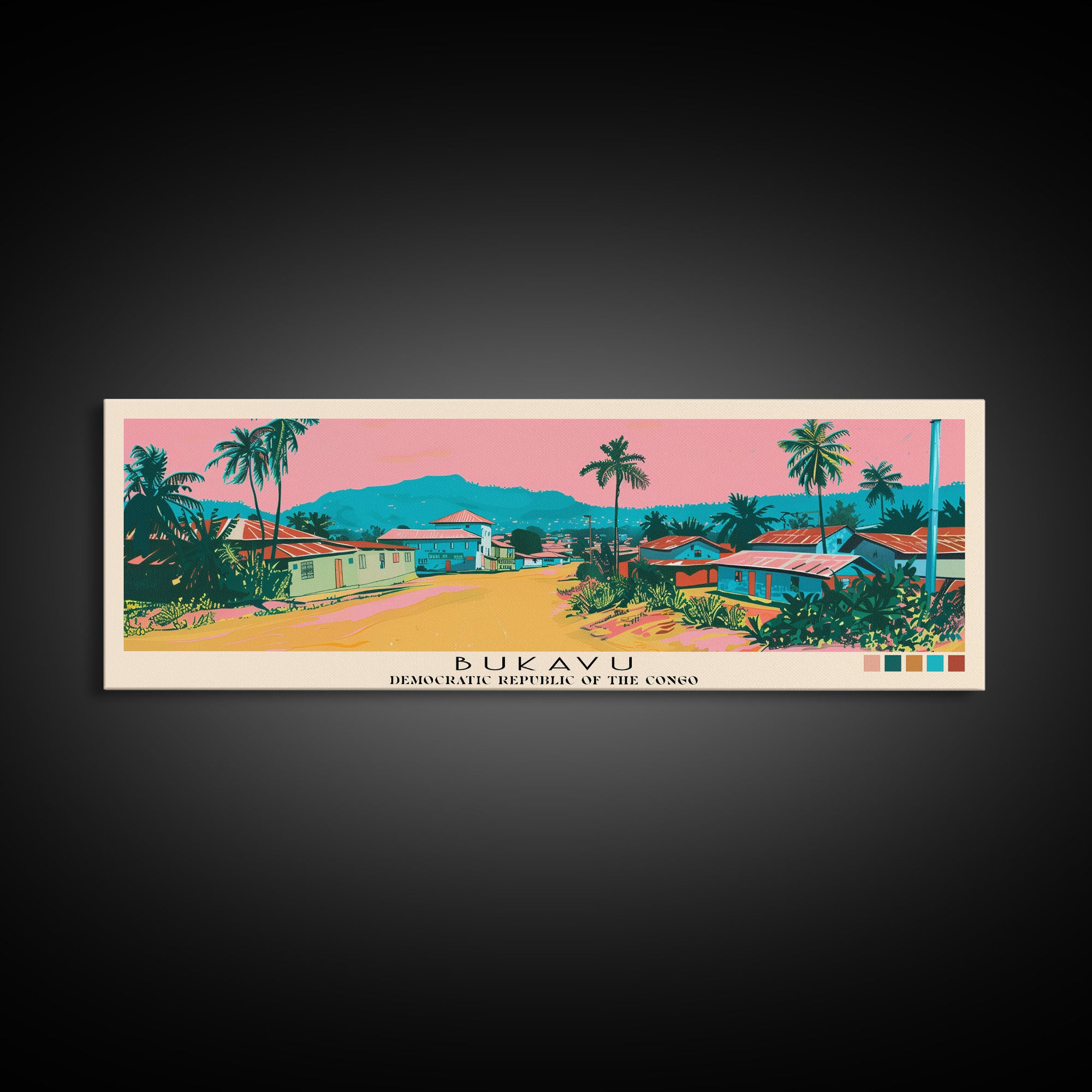 Bukavu, Congo Panoramic Canvas Print, Bukavu, Congo Painting, Congo Art, Bukavu Travel Poster, Travel Art, Living Room Painting