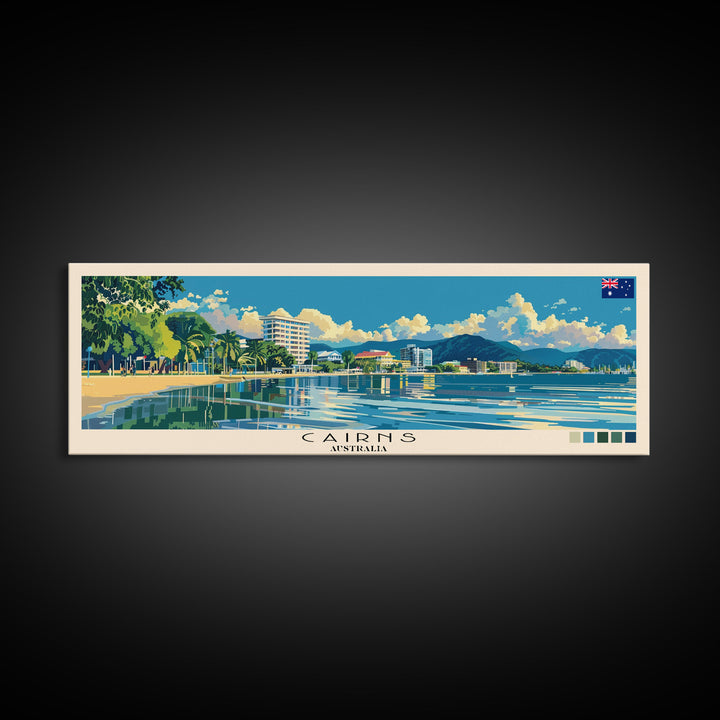 Cairns, Australia Panoramic Canvas Print, Cairns, Australia Painting, Australia Art, Cairns Travel Poster, Travel Art, Living Room Painting