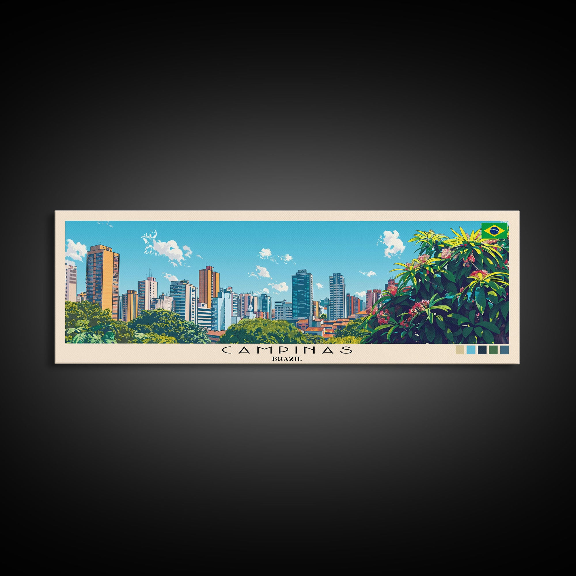 Campinas, Brazil Panoramic Canvas Print, Campinas, Brazil Painting, Brazil Art, Campinas Travel Poster, Travel Art, Housewarming Gift