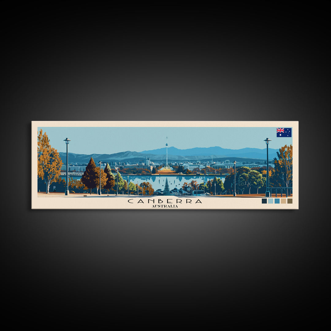Canberra, Australia Panoramic Canvas Print, Canberra, Australia Painting, Australia Art, Canberra Travel Poster, Travel Art, Guest Room Painting