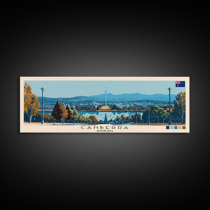 Canberra, Australia Panoramic Canvas Print, Canberra, Australia Painting, Australia Art, Canberra Travel Poster, Travel Art, Guest Room Painting