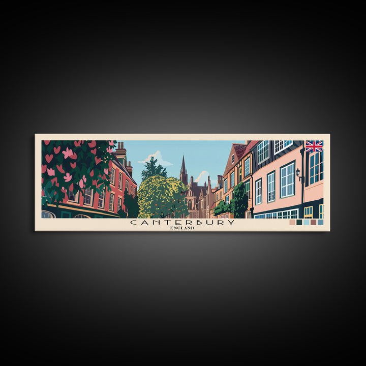 Canterbury, England Panoramic Canvas Print, Canterbury, England Painting, England Art, Canterbury Travel Poster, Travel Art, Vacation Gift