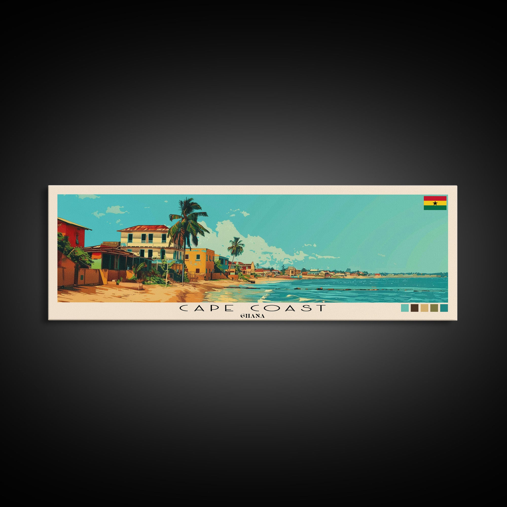 Cape Coast, Ghana Panoramic Canvas Print, Cape Coast, Ghana Painting, Ghana Art, Cape Coast Travel Poster, Travel Art, Living Room Painting