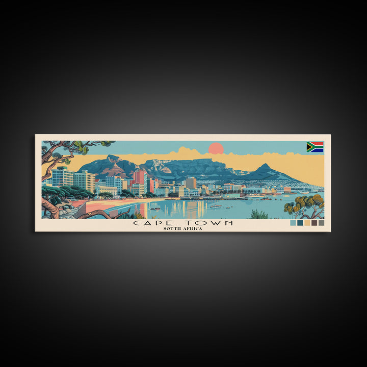Cape Town, South Africa Panoramic Canvas Print, Cape Town, South Africa Painting, South Africa Art, Cape Town Travel Poster, Travel Art, Housewarming Gift
