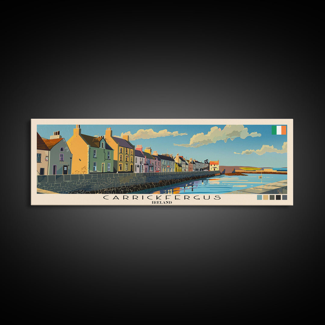 Carrickfergus, Ireland Panoramic Canvas Print, Carrickfergus, Ireland Painting, Ireland Art, Carrickfergus Travel Poster, Travel Art, Living Room Painting