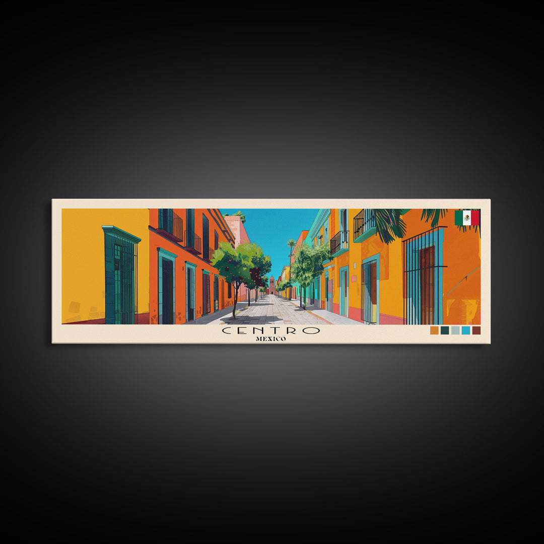 Centro, Mexico Panoramic Canvas Print, Centro, Mexico Painting, Mexico Art, Centro Travel Poster, Travel Art, Living Room Painting