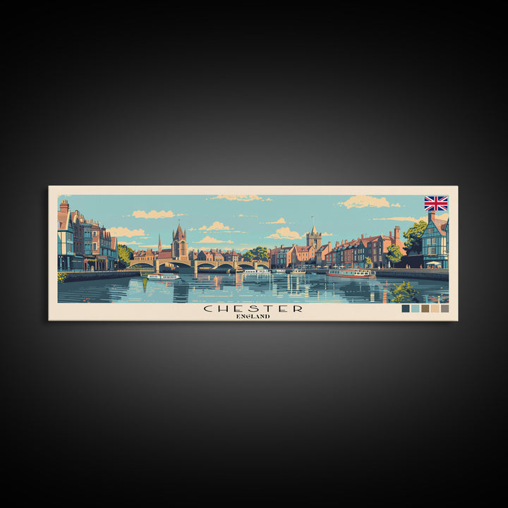 Chester, England Panoramic Canvas Print, Chester, England Painting, England Art, Chester Travel Poster, Travel Art, Living Room Painting