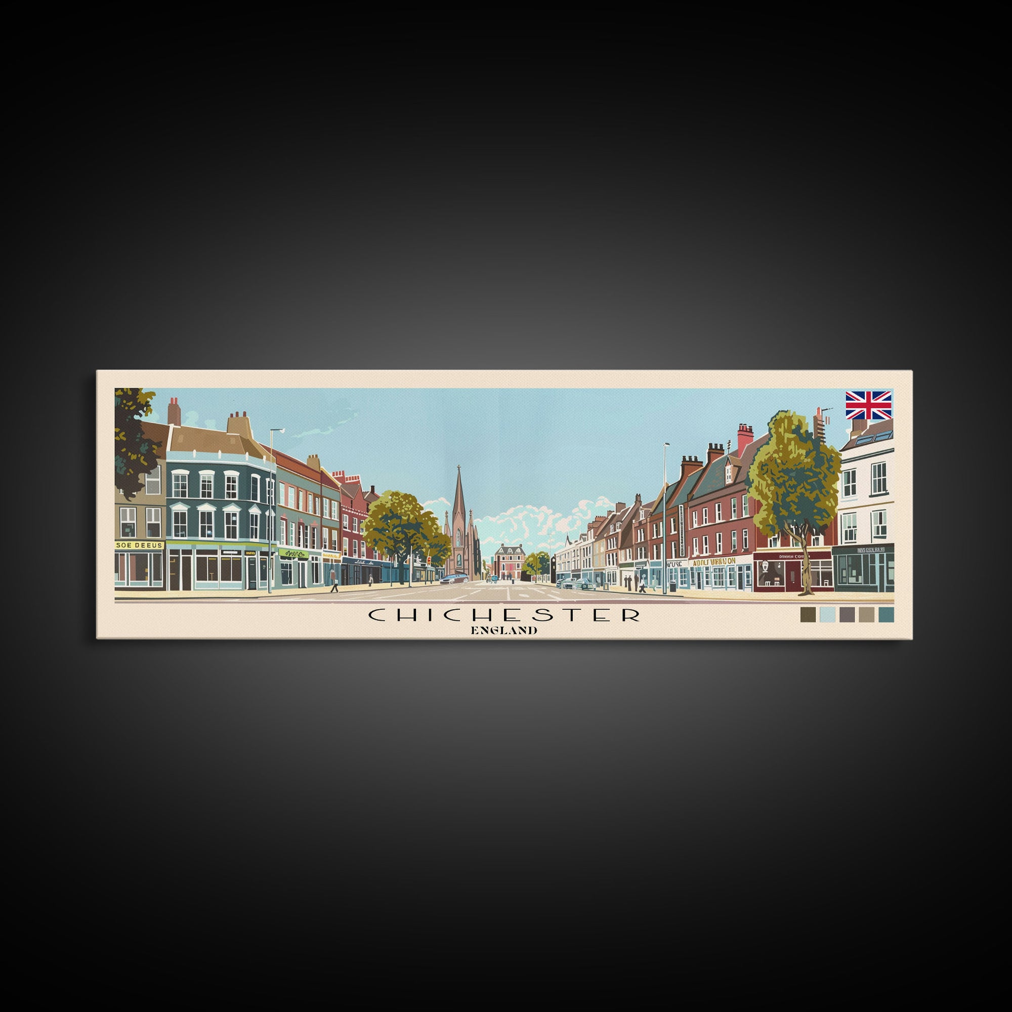 Chichester, England Panoramic Canvas Print, Chichester, England Painting, England Art, Chichester Travel Poster, Travel Art, Housewarming Gift