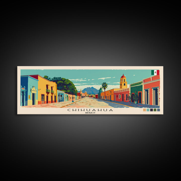 Chihuahua, Mexico Panoramic Canvas Print, Chihuahua, Mexico Painting, Mexico Art, Chihuahua Travel Poster, Travel Art, Vacation Gift