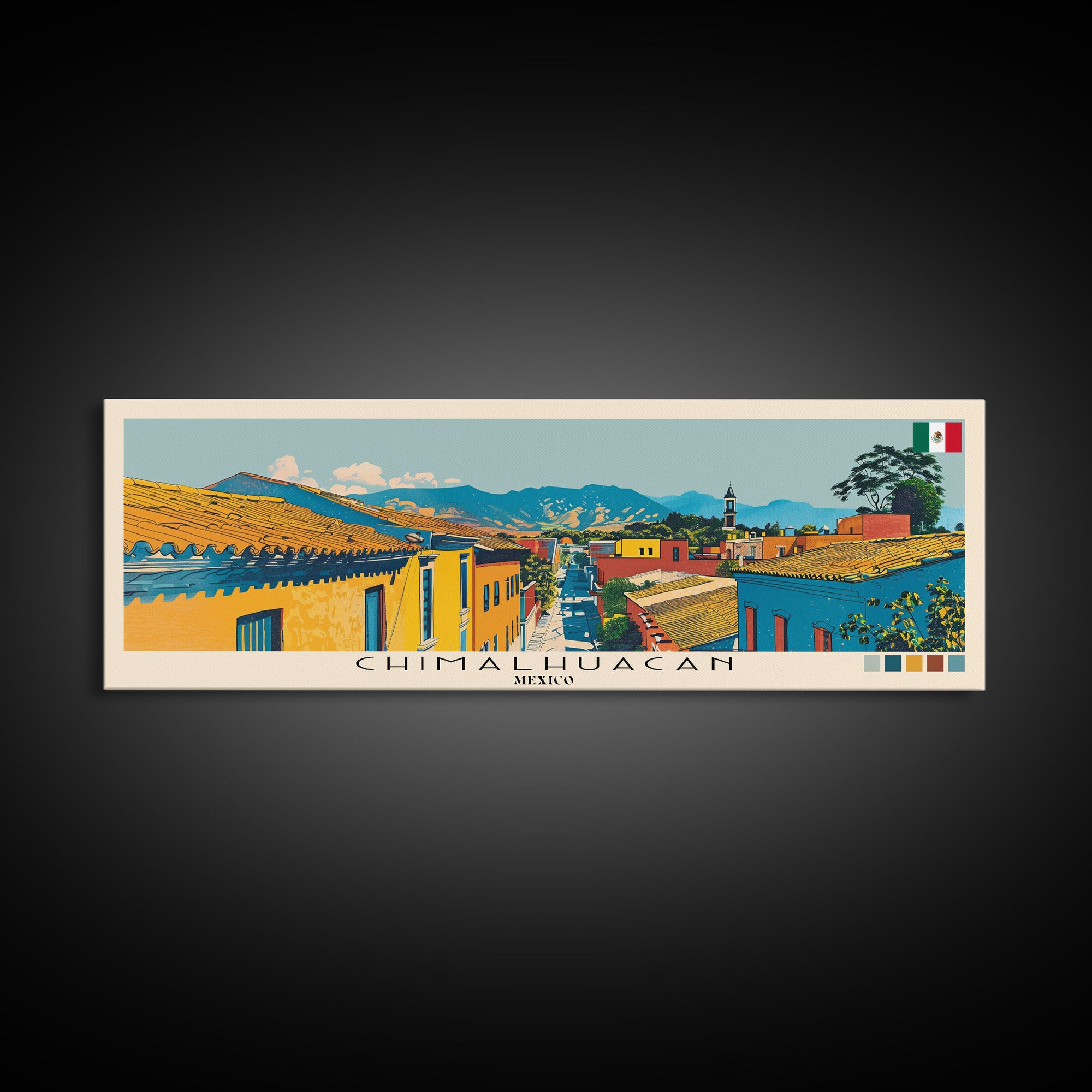 Chimalhuacan, Mexico Panoramic Canvas Print, Chimalhuacan, Mexico Painting, Mexico Art, Chimalhuacan Travel Poster, Travel Art, Living Room Painting