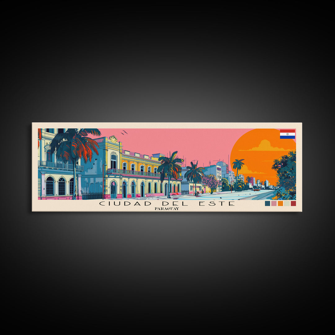 Ciudad del Este, Paraguay Panoramic Canvas Print, Ciudad del Este, Paraguay Painting, Paraguay Art, Ciudad del Este Travel Poster, Travel Art, Guest Room Painting
