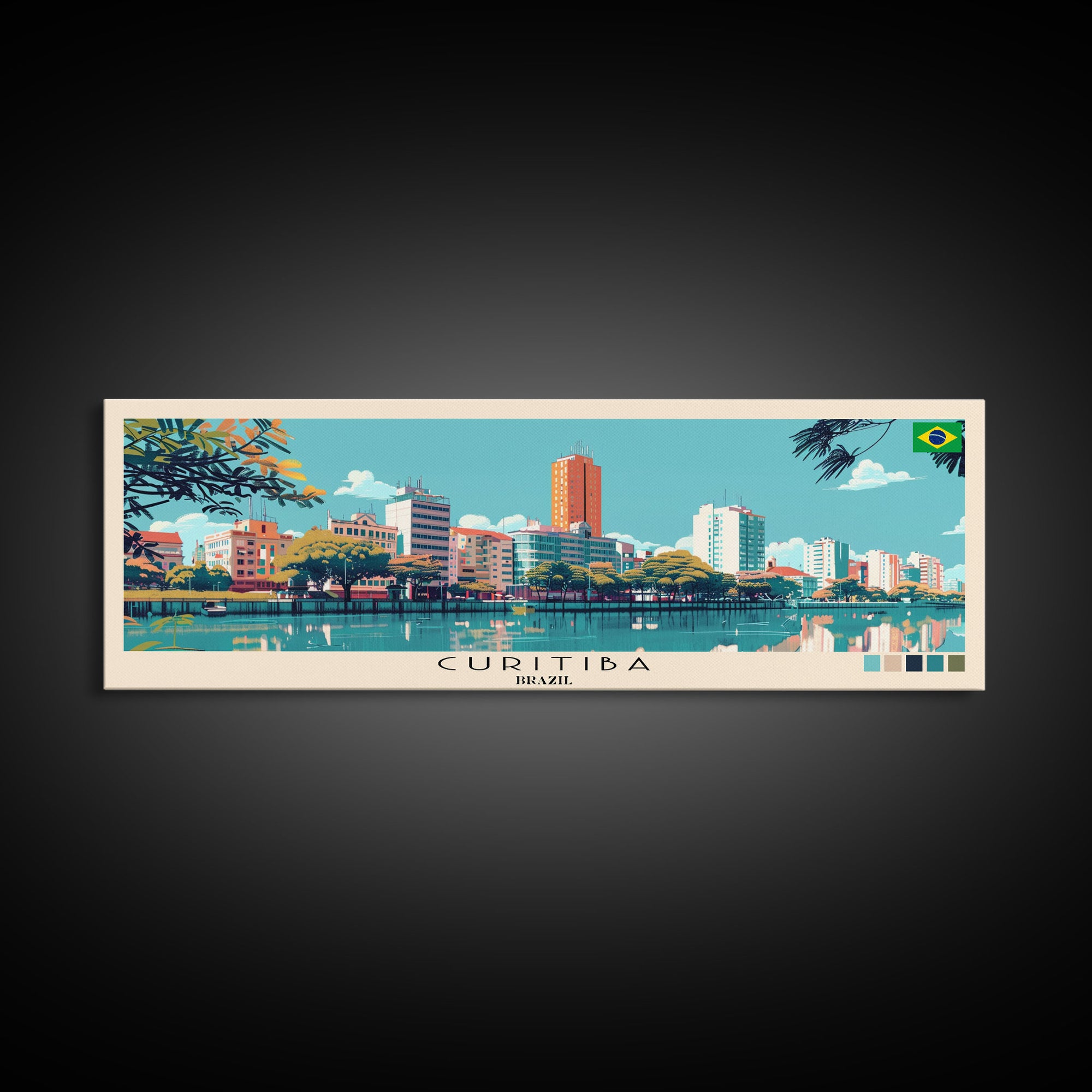 Curitiba, Brazil Panoramic Canvas Print, Curitiba, Brazil Painting, Brazil Art, Curitiba Travel Poster, Travel Art, Guest Room Painting