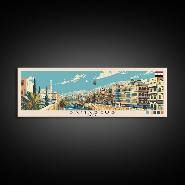 Damascus, Syria Panoramic Canvas Print, Damascus, Syria Painting, Syria Art, Damascus Travel Poster, Travel Art, Guest Room Painting