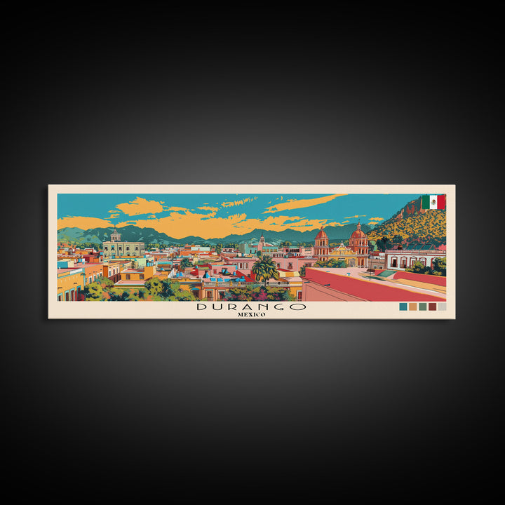 Durango, Mexico Panoramic Canvas Print, Durango, Mexico Painting, Mexico Art, Durango Travel Poster, Travel Art, Guest Room Painting