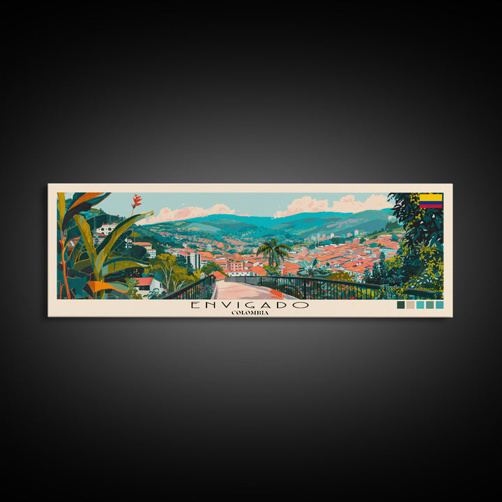 Envigado, Colombia Panoramic Canvas Print, Envigado, Colombia Painting, Colombia Art, Envigado Travel Poster, Travel Art, Guest Room Painting