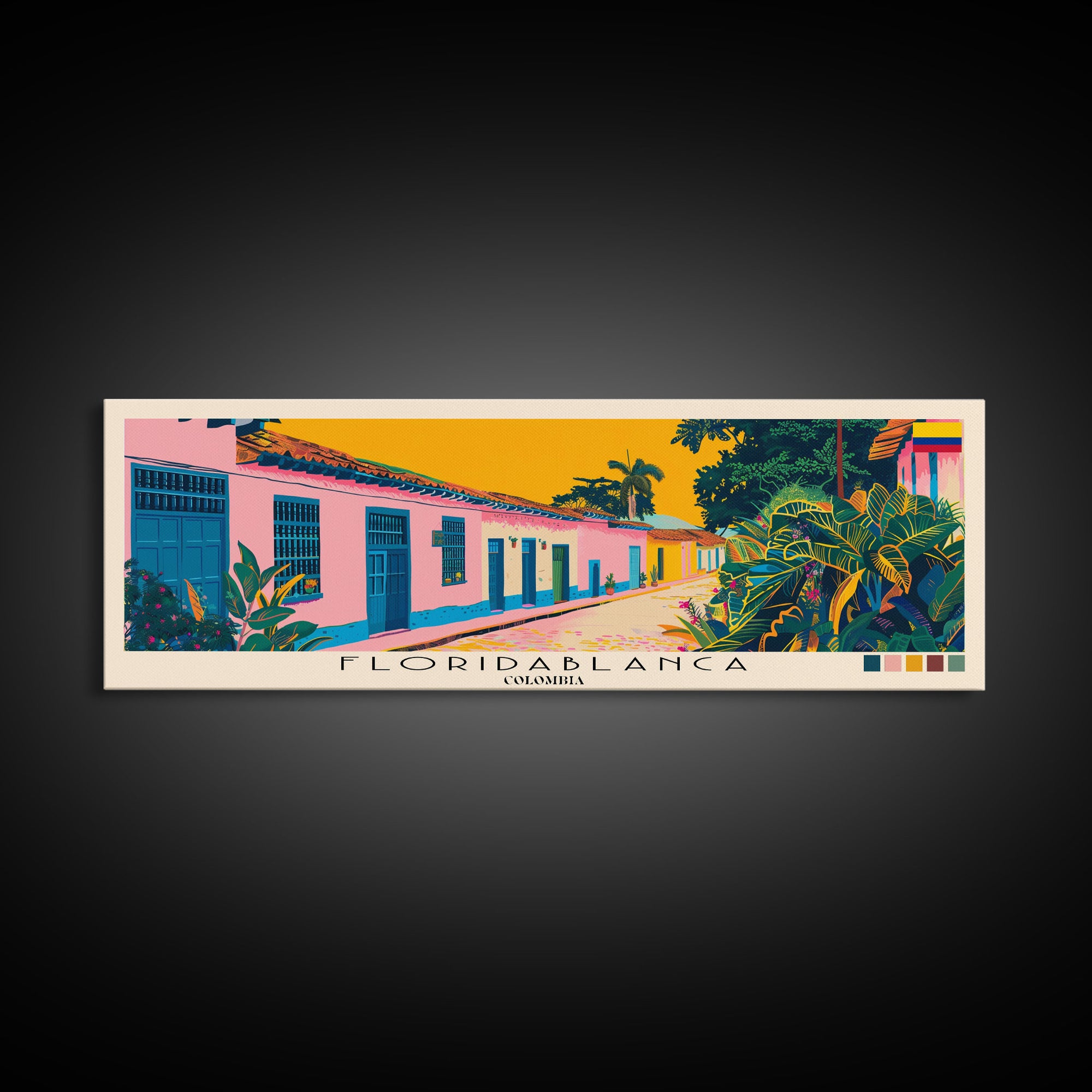 Floridablanca, Colombia Panoramic Canvas Print, Floridablanca, Colombia Painting, Colombia Art, Floridablanca Travel Poster, Travel Art, Housewarming Gift